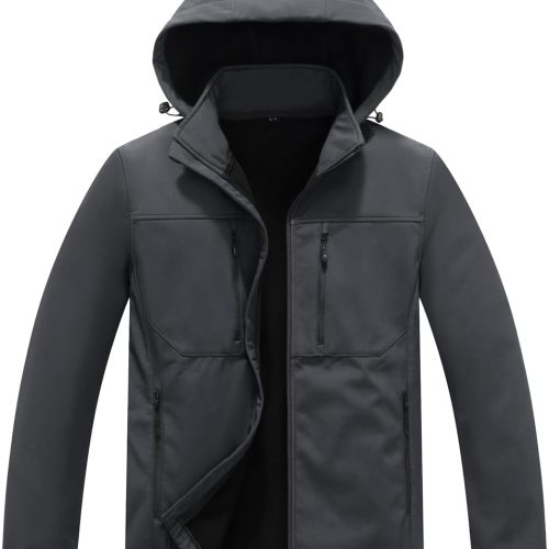 Men's Waterproof Softshell Jacket with Hood - Lightweight 4-Way Stretch Windbreaker for Outdoor Hiking, All Seasons