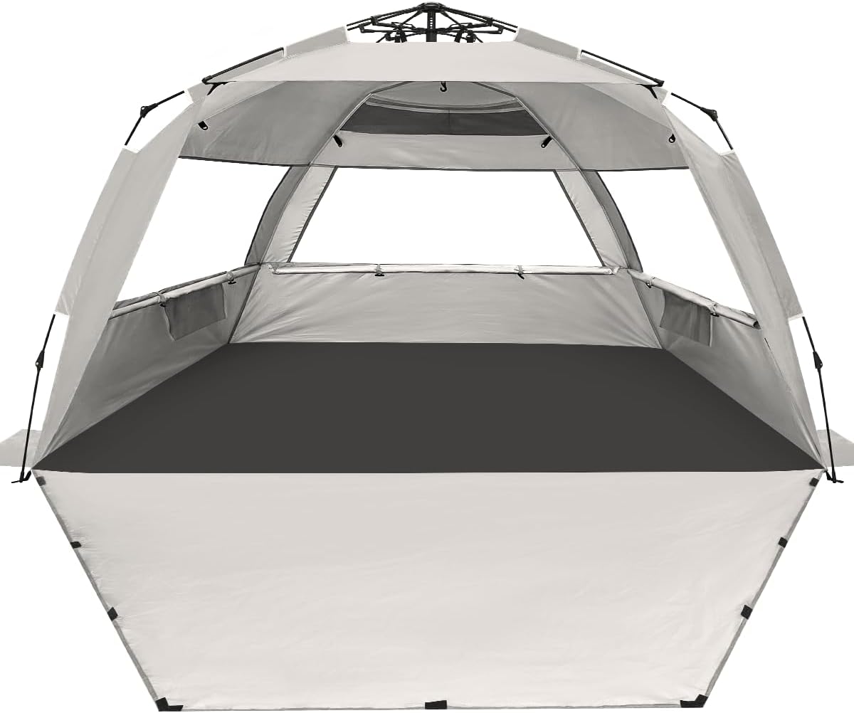 51Hp0gLn34L._AC_SL1200_.jpg Deluxe Pop Up Beach Tent Sun Shade Shelter for 3-4/5-6 Person, UV Protection, Extendable Floor with 3 Ventilating Windows Plus Carrying Bag, Stakes, and Guy Lines - Image 1