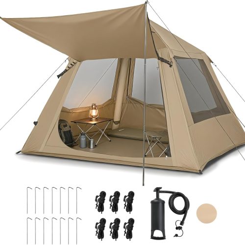 Inflatable Camping Tent, All-Weather Inflatable Tents with Pump, Blow Up Tent for Camping with Mesh Doors & Windows, Inflatable Air Tents for Camping Adult